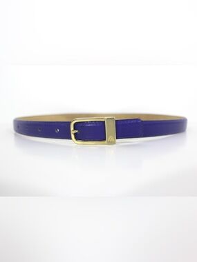 Vintage Skinny Royal Blue Leather Belt with a Gold Buckle